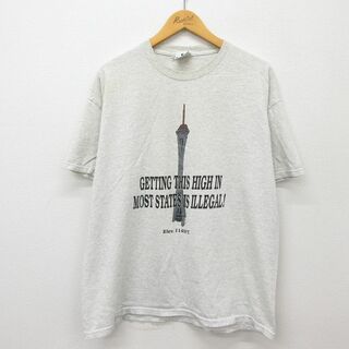 XL★古着 半袖 ビンテージ Tシャツ メンズ 90年代 90s ストラトスフィアタワー クルーネック 薄グレー 霜降り 24may21 中古(Tシャツ/カットソー(半袖/袖なし))