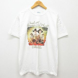 L★古着 半袖 ビンテージ Tシャツ メンズ 00年代 00s ボツワナ ライオン ヒョウ コットン クルーネック 白 ホワイト 24may21 中古(Tシャツ/カットソー(半袖/袖なし))