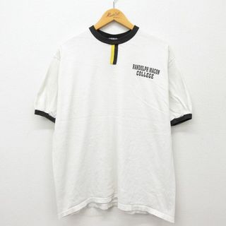 XL★古着 半袖 ビンテージ Tシャツ メンズ 90年代 90s ランドルフメイコン カレッジ チョコチン 大きいサイズ コットン クルーネック USA製 白他 ホワイト リンガー 24may21 中古(Tシャツ/カットソー(半袖/袖なし))