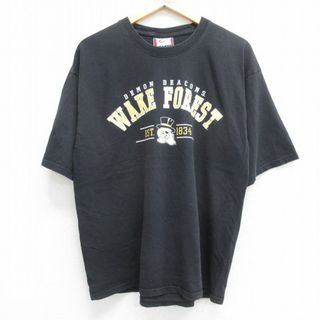 XL★古着 半袖 ビンテージ Tシャツ メンズ 00年代 00s WAKE FOREST コットン クルーネック 黒 ブラック 24may21 中古(Tシャツ/カットソー(半袖/袖なし))