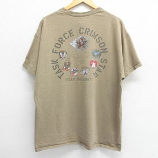 XL★古着 半袖 ビンテージ Tシャツ メンズ 00年代 00s ミリタリー TASK FORCE CRIMSON STAR 大きいサイズ コットン クルーネック ベージュ カーキ 24may21 中古(Tシャツ/カットソー(半袖/袖なし))