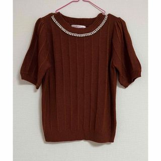 Anne Basket ニット 半袖ニットパール付きニット(Tシャツ(半袖/袖なし))