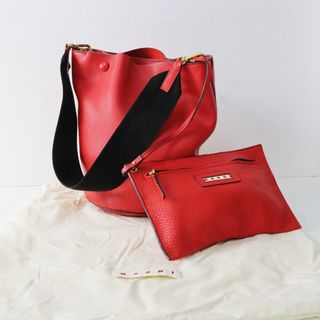 Marni - マルニ MARNI 2way レザーショルダーバッグ/レッド ポーチ付 バケツ型 トートバッグ ハンドバッグ【2400013875554】