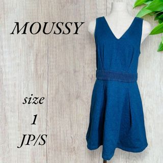 マウジー(moussy)のマウジー ミニ ワンピース フレア ノースリーブ Vネック ブルー A326(ミニワンピース)