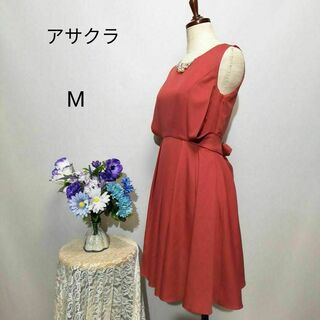 アサクラ　極上美品　ドレス　ワンピース　パーティー　ワインレッド系色　М(ナイトドレス)