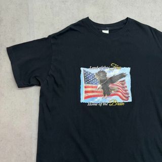 ヴィンテージ(VINTAGE)のワシ　星条旗　アメリカ国旗　猛禽類　トップス　半袖Tシャツ　古着　ブラック　S(Tシャツ/カットソー(半袖/袖なし))