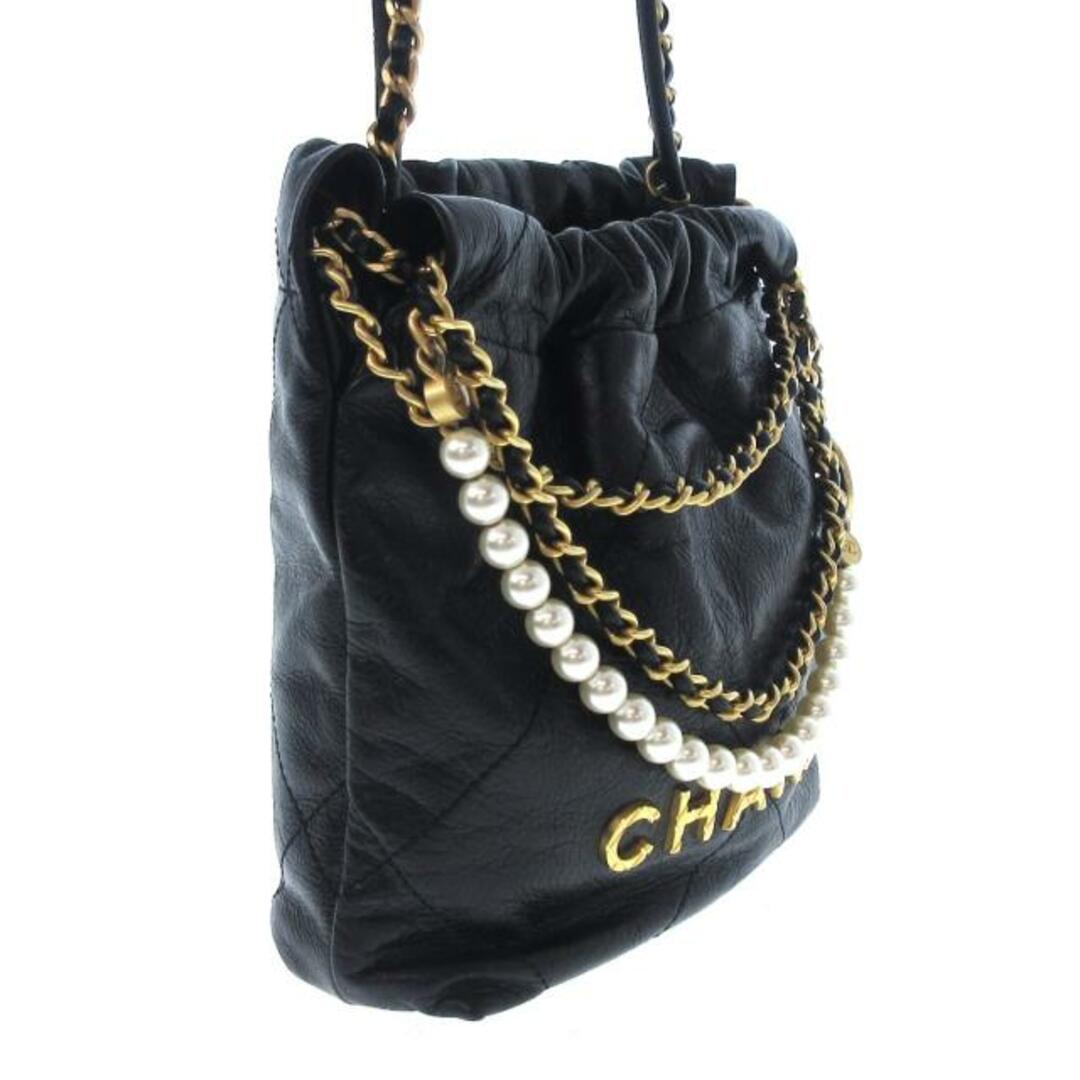 CHANEL(シャネル) ショルダーバッグ レディース美品 CHANEL 22 ミニ ハンドバッグ AS3980 黒 チェーンショルダー/ヴィンテージゴールド金具/フェイクパール シャイニークランプル カーフスキン CHANEL(シャネル) ショルダーバッグ レディース美品 CHANEL 22 ミニ ハンドバッグ AS3980 黒 チェーンショルダー/ヴィンテージゴールド金具/フェイクパール シャイニークランプル カーフスキン