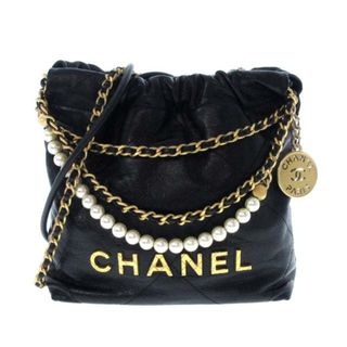 CHANEL - CHANEL(シャネル) ショルダーバッグ レディース美品  CHANEL 22 ミニ ハンドバッグ AS3980 黒 チェーンショルダー/ヴィンテージゴールド金具/フェイクパール シャイニークランプル カーフスキン