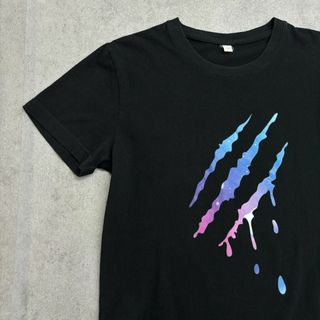 ヴィンテージ(VINTAGE)の爪痕　プリント　トップス　半袖Tシャツ　古着　ブラック　黒　L(Tシャツ/カットソー(半袖/袖なし))