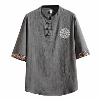 [FJLTDCP] 夏服 メンズ 和式Tシャツ 五分袖 羽織 和風 和柄 刺繍 (その他)