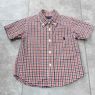 【 美品 】 ラルフローレン 赤 半袖 チェック シャツ 90cm