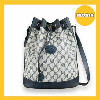 グッチ(Gucci)の【GUCCI】巾着型ショルダーバッグ　GGスプリーム　ネイビー×グレー(ショルダーバッグ)