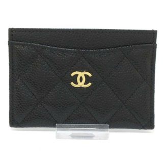 シャネル(CHANEL)のCHANEL(シャネル) カードケース美品  マトラッセ 黒×ゴールド キャビアスキン(名刺入れ/定期入れ)