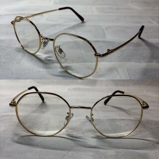 ヘキサゴンフレーム クリアゴールド ボストン サングラス ウエリントン 眼鏡(サングラス/メガネ)
