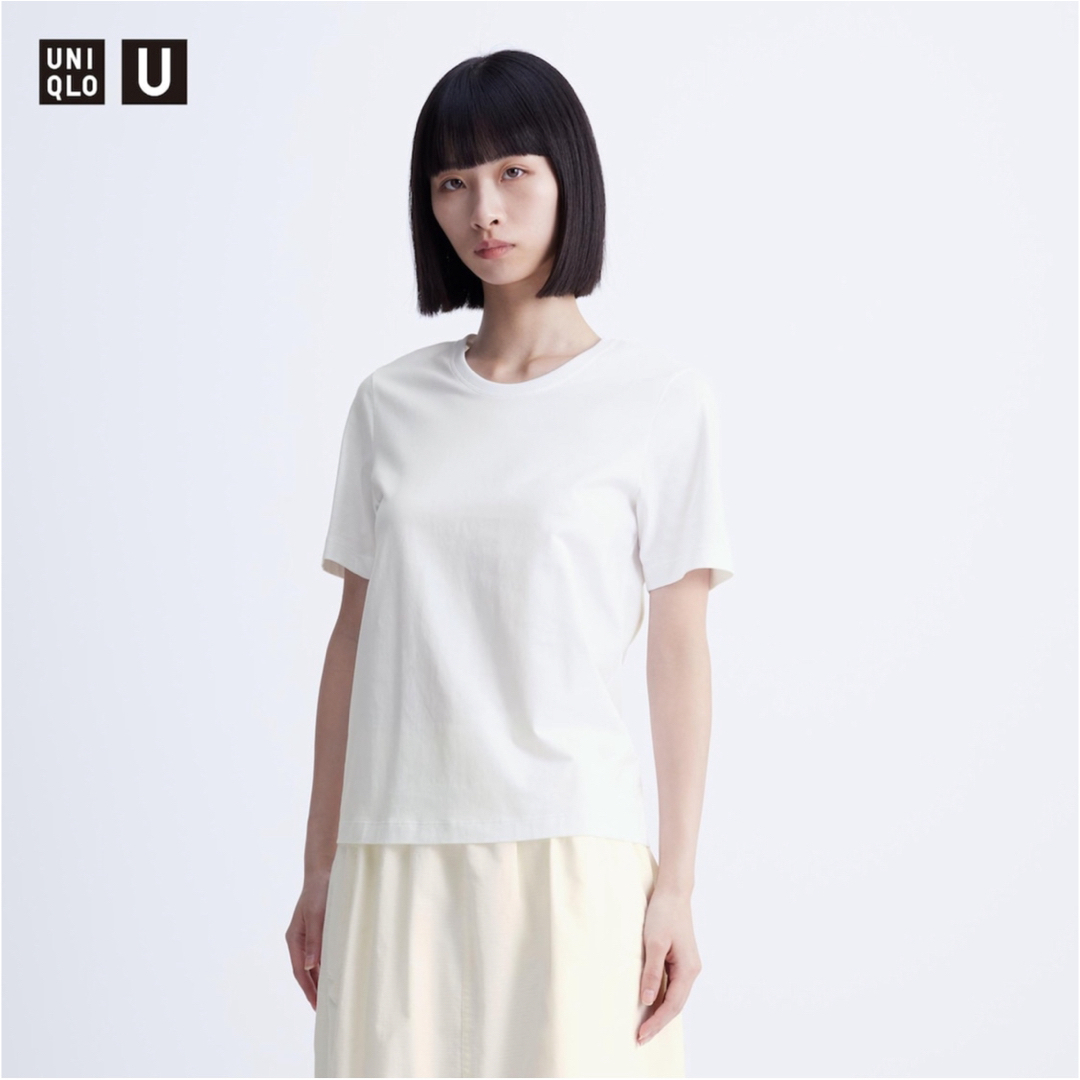 UNIQLO(ユニクロ)のUNIQLO 2024スーピマコットンクルーネックT 半袖 ホワイトS  レディースのトップス(Tシャツ(半袖/袖なし))の商品写真