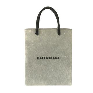 バレンシアガ(Balenciaga)のBALENCIAGA(バレンシアガ) トートバッグ ショッピング フォン ホルダー エンラージ/ラージショッピングバッグ 693805 シルバー×黒 化学繊維×レザー(トートバッグ)