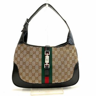 グッチ(Gucci)のGUCCI(グッチ) ショルダーバッグ ジャッキー,GG柄,シェリー(ウェブ) 00963 ベージュ×黒 ジャガード×レザー(ショルダーバッグ)