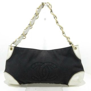 シャネル(CHANEL)のCHANEL(シャネル) ショルダーバッグ レディース - 黒×白 キャンバス×レザー(ショルダーバッグ)