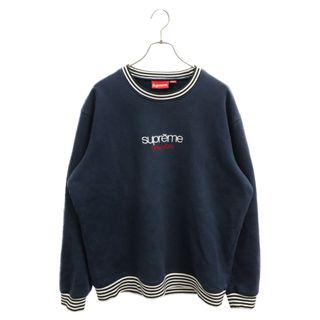 Supreme - SUPREME シュプリーム 14AW Classic Logo Striped Rib Crewneck Sweat Shirt クラシックロゴストライプリブクルーネックスウェットトレーナー ネイビー