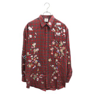 VETEMENTS ヴェトモン 18AW Sticker-Print Cotton Oversized Shirt ステッカープリントコットンオーバーサイズシャツ 長袖チェックシャツ レッド UAH19SH305(シャツ)