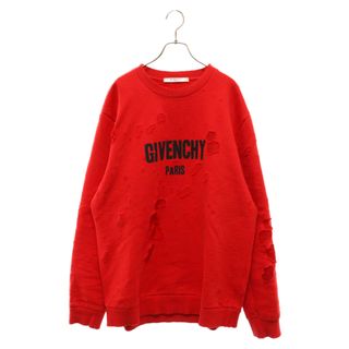 ジバンシィ(GIVENCHY)のGIVENCHY ジバンシィ 17AW デストロイ クラッシュ加工 クルーネックスウェットトレーナー レッド 17F 7334 653(スウェット)