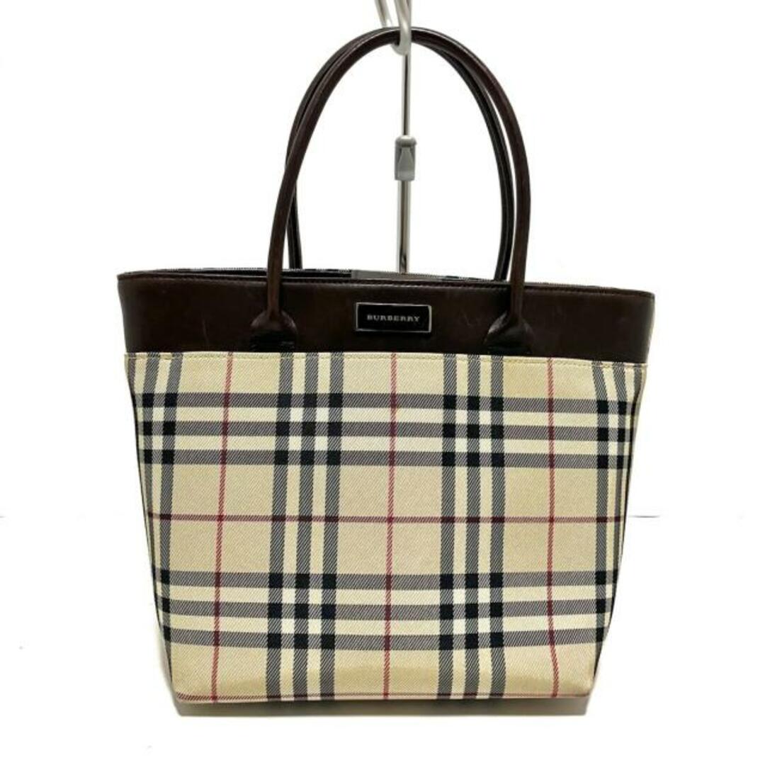 BURBERRY(バーバリー)のBurberry(バーバリー) ハンドバッグ - ベージュ×ダークブラウン×マルチ チェック柄 ジャガード×レザー レディースのバッグ(ハンドバッグ)の商品写真