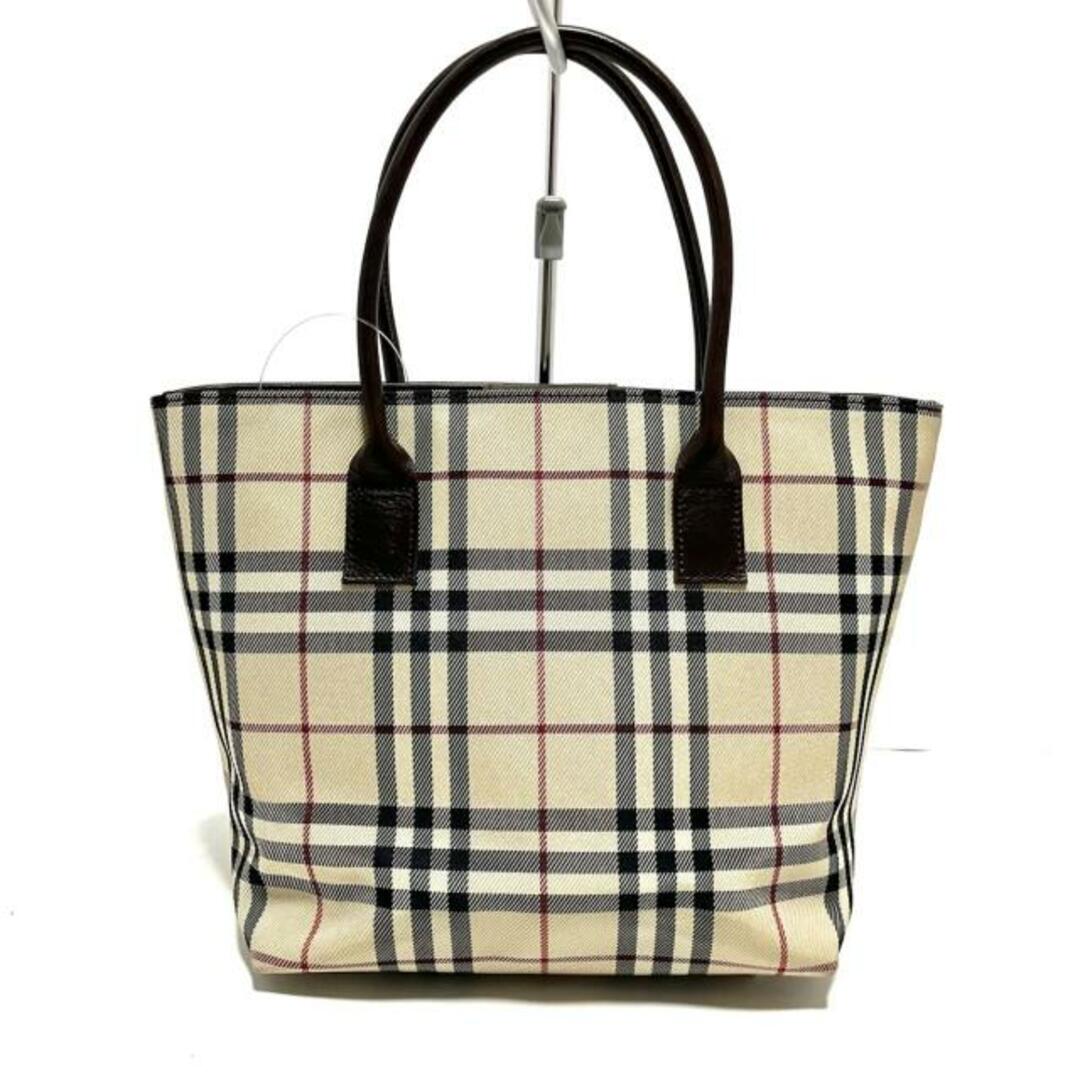 BURBERRY(バーバリー)のBurberry(バーバリー) ハンドバッグ - ベージュ×ダークブラウン×マルチ チェック柄 ジャガード×レザー レディースのバッグ(ハンドバッグ)の商品写真