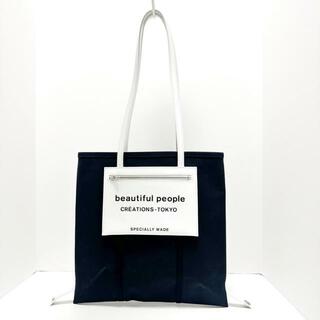 beautiful people - beautifulpeople(ビューティフルピープル) トートバッグ lining logo pocket tote bag M 7315611965 黒×白 2way キャンバス×レザー