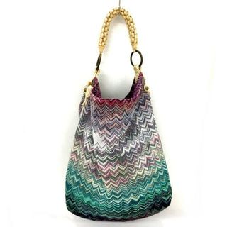 ミッソーニ(MISSONI)のMISSONI(ミッソーニ) ショルダーバッグ美品  - ライトグレー×ブルーグリーン×マルチ 化学繊維(ショルダーバッグ)