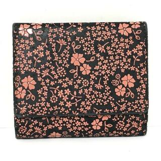 インデンヤ(印傳屋)の印傳屋(インデンヤ) 2つ折り財布 - 黒×ピンク 花柄 レザー×漆(財布)
