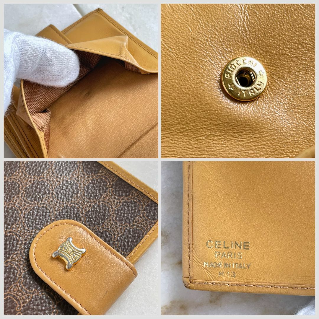 CELINE オールドセリーヌ マカダム コンパクト 折り財布 茶 ブラウン