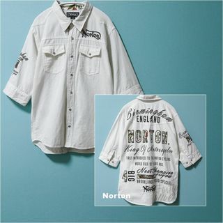 【NORTON】ノートン 刺繍柄 リネン混 五分袖 シャツ