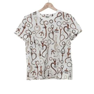 エルメス(Hermes)のHERMES(エルメス) 半袖Tシャツ サイズ38 M レディース美品  4E4632DN/H4E4632DNA334 アイボリー×ブラウン(ブラン×ナチュレル) 24SS/パノプリ・トゥ・キュイール ジャージー/クルーネック(Tシャツ(半袖/袖なし))