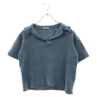 AURALEE オーラリー BRUSHED COTTON WOOL RIB KNIT SKIPPER POLO ウールリブニット 半袖シャツ A23SP02HA ブルー