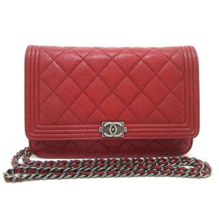 シャネル(CHANEL)のCHANEL(シャネル) 財布 ボーイシャネル/マトラッセ レッド チェーンウォレット/ヴィンテージシルバー金具 キャビアスキン(財布)