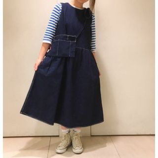 BEAMS BOY デニム エプロン ノースリーブ ワンピース 1万5180円 