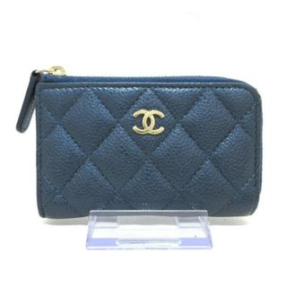 シャネル(CHANEL)のCHANEL(シャネル) コインケース マトラッセ メタリックブルー ゴールド金具/L字ファスナー/キーリング付き キャビアスキン(コインケース)