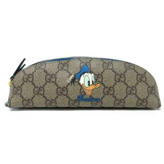 Gucci - GUCCI(グッチ) ペンケース GGプラス・GGスプリーム 662129 ベージュ×ダークブラウン×マルチ ドナルドダック/Disneyコラボ PVC(塩化ビニール)×レザー