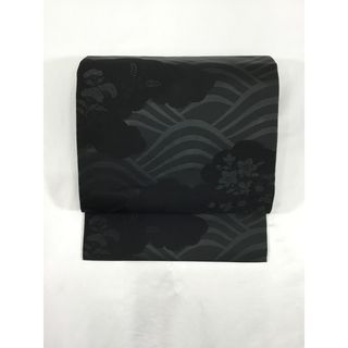 黒共なごや帯/未使用品/美品/西陣/正絹/雲取秋草/冬/仕立上がり/8254(その他)