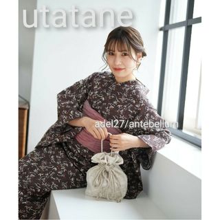 ウタタネ(utatane)の【新品浴衣単品】utatane高級変わり織り浴衣たかあしあかり小花南天ブラウン(浴衣)