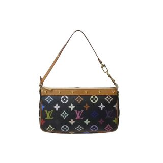 ルイヴィトン(LOUIS VUITTON)のLOUIS VUITTON ルイヴィトン 村上隆 M92648 ポシェット アクセソワール モノグラムマルチ ブラック 良品 中古 64027(ポーチ)