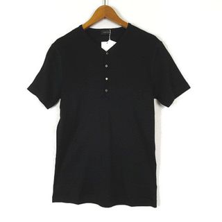 ジョセフオム リブ Tシャツ ヘンリーネック ロゴ 半袖 S 46 黒 タグ付(Tシャツ/カットソー(半袖/袖なし))