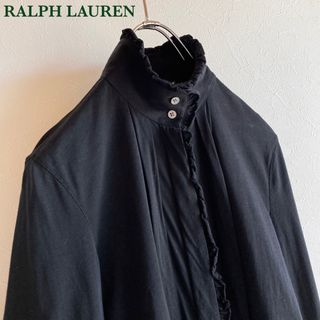 ラルフローレン(Ralph Lauren)のラルフローレン コットンジャージー フリル スタンドカラー シャツ M ブラック(シャツ/ブラウス(長袖/七分))