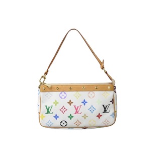 ルイヴィトン(LOUIS VUITTON)の極美品 LOUIS VUITTON ルイヴィトン 村上隆 ポシェットアクセソワール マルチカラー ホワイト M92649 中古 64055(ハンドバッグ)