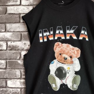 INAKAスペースベアビッグプリントロゴtシャツTシャツ宇宙熊tee黒雰囲気古着(Tシャツ/カットソー(半袖/袖なし))