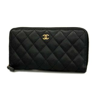 シャネル(CHANEL)の【4id4090】シャネル 長財布/マトラッセ/キャビアスキン/ブラック/ゴールド金具 【中古】 レディース(財布)