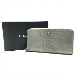 シャネル(CHANEL)の良品 CHANEL シャネル ココマーク パイソン ラウンドファスナー ウォレット 長財布 レディース a3667(財布)