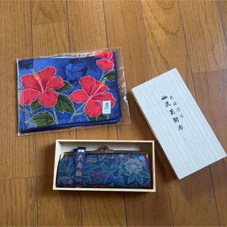 大島紬の民芸財布&藍染ハンカチ(財布)