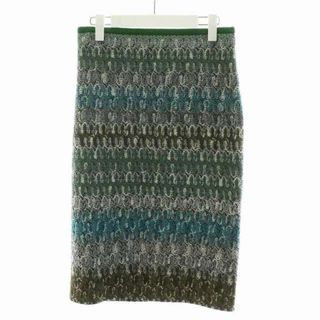 ミッソーニ(MISSONI)のミッソーニ タイトスカート ニット ミドル サイドジップ 総柄 44 LL 緑(ひざ丈スカート)