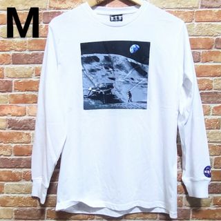 【新品】NASA ナサ Tシャツ ロンT M ホワイト 白 月 着陸 アメリカ(Tシャツ/カットソー(七分/長袖))